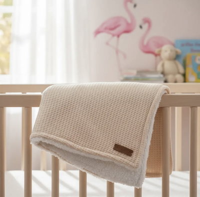 Manta de Tejido waffle con Corderito - Rosa Flamenco