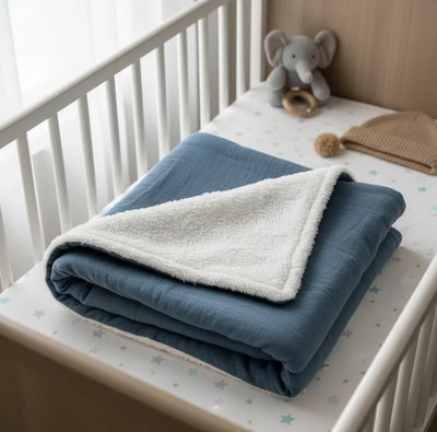 Manta Tusor  + Corderito - Azul Acero