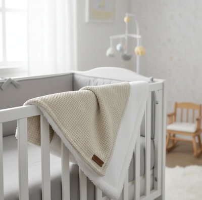Manta de Tejido waffle con Corderito - Natural 