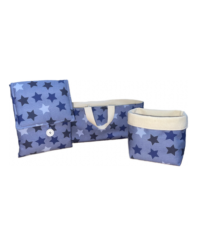 Combo Pañalero +Cesto de Tela +Cambiador Portátil - Azul estrellas -