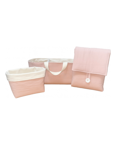 Combo Pañalero +Cesto de Tela +Cambiador Portátil - Rosa Viejo -