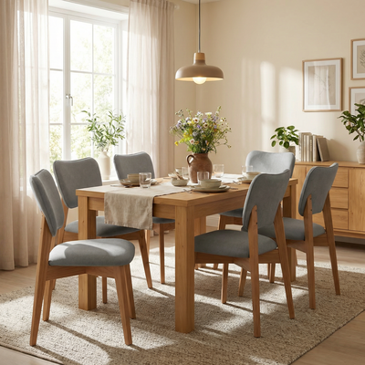 Mesa Extensible de 1.55 a 2.15m + 6 sillas Frida Genoud
