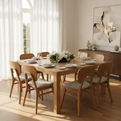 Mesa Cuadrada 1.38m x 1.38m + 8 Sillas Naoto Genoud