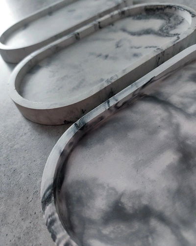 Bandeja Ovalada Marmolados Negro y Blancos