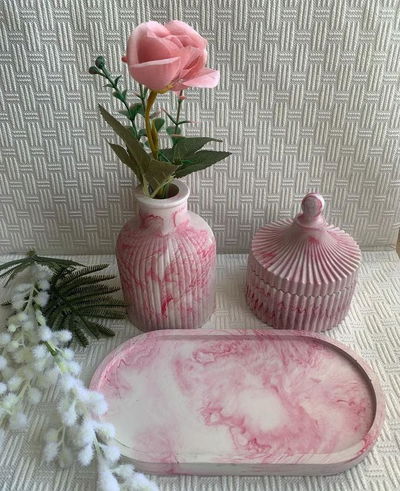 Kit Marmolado bandeja ovalo, florero y alajero Circus Color ROJO/BLANCO