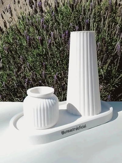 Combo #2 3 piezas Bandeja Ovalada G, Florero grande, Contenedor Rayado