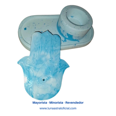 COMBO TERRAZO BANDEJA - MACETITA Y MANITO FATIMA (BARNIZADOS)