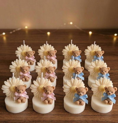 VELAS OSITO CON MARGARITA CON ETIQUETA