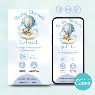 🎈 Invitación Digital - Osito en Aerostático
