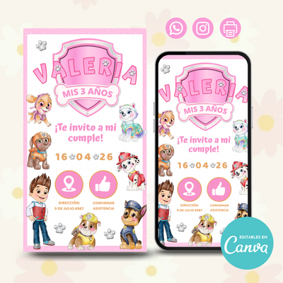 🐾 Invitación Digital - Patrulla Canina Rosa