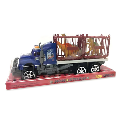 camion con trailer y dinosaurios x4