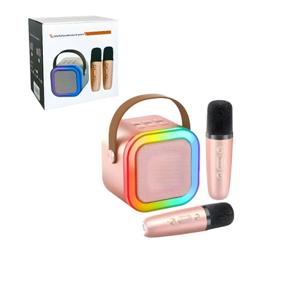 mini parlante con dos micrófonos 