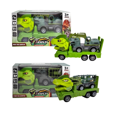 camión dinosaurio c/ tráiler y vehículo dinosaurio 