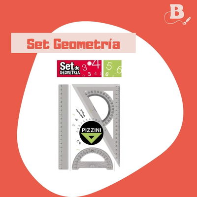 Set Pizzini de Geometría Escolar 20 cm – Regla, Escuadra y Transportador