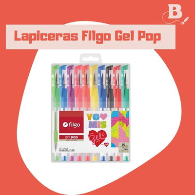 Lapiceras Filgo Gel Pop x10 Colores Clásicos y Flúo Roller Gel Tinta Color