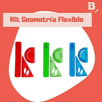 Set de Geometria Flexible 3 Piezas Regla, Escuadra, transportador
