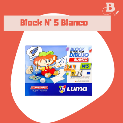 Block Dibujo Blanco Luma N°5 x 20 Hojas Escolar