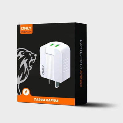 CARGADOR 220V MODO-006 – 2USB + CABLE TIPO C – ONLY PREMIUM 