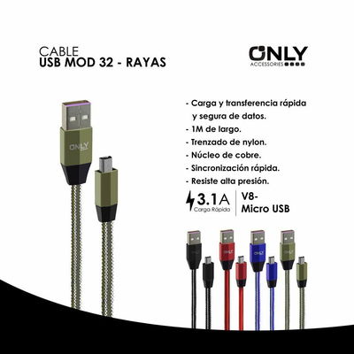 CABLE USB MOD 32 – RAYAS – V8 