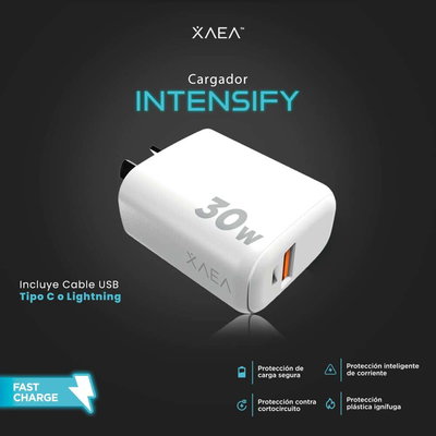CARGADOR 220V MODX-C015 – INTENSIFY – 1USB 1TC + CABLE USB A TIPO C – XAEA