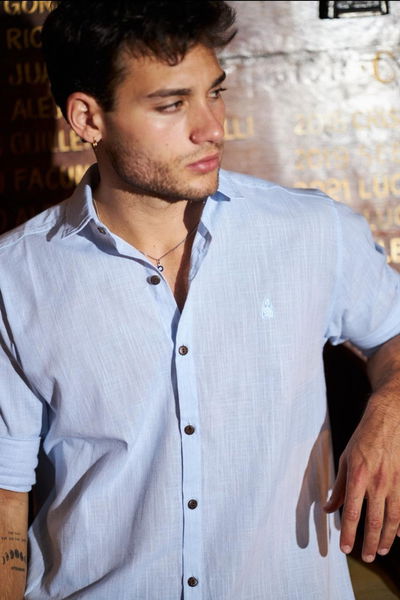CAMISA LINO MAO "LYON" CELESTE