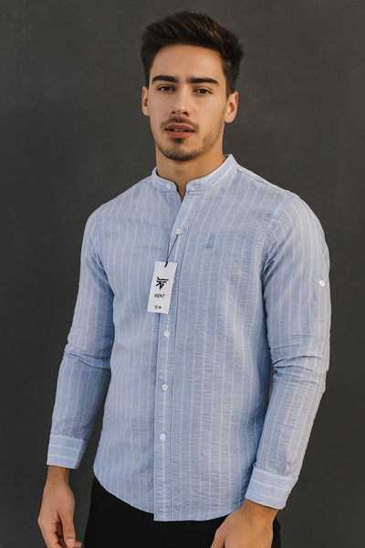 CAMISA LINO MAO "PETERSBURG" CELESTE