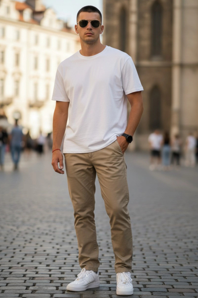 Pantalón Corte Chino Gabardina ("VARSOVIA") Importado Beige