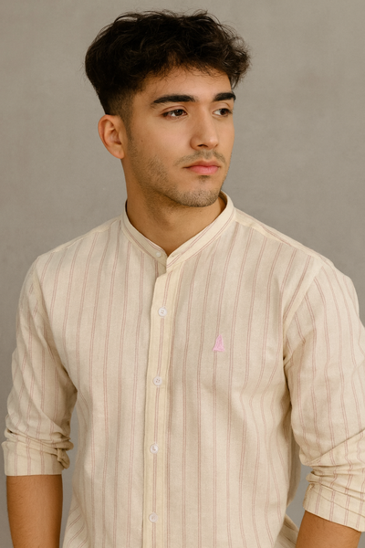 CAMISA LINO MAO "PETERSBURG" NATURAL/ROSA