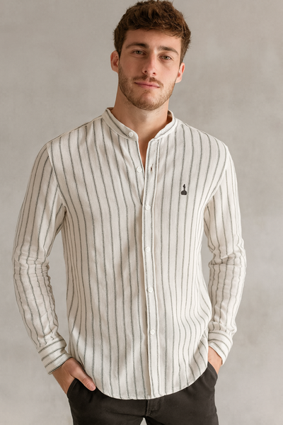 CAMISA LINO MAO "PETERSBURG" BLANCO/GRIS TRP