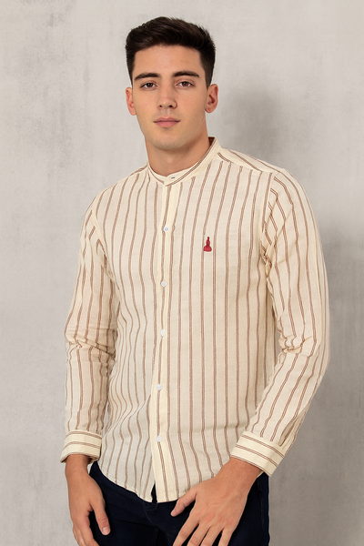 CAMISA LINO MAO "PETERSBURG" CHOCOLATE/NATURAL