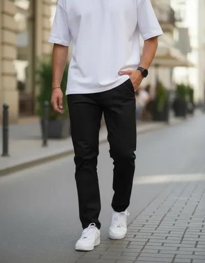 Pantalón Corte Chino Gabardina ("VARSOVIA") Importado Negro