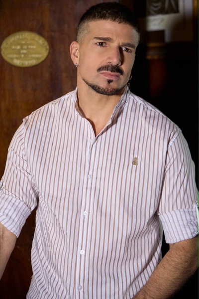 CAMISA MAO RAYAS (Beige/Blanco)