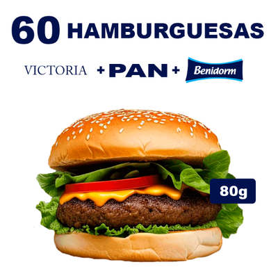 60 Hamburguesas VICTORIA 80g + Pan + Ade