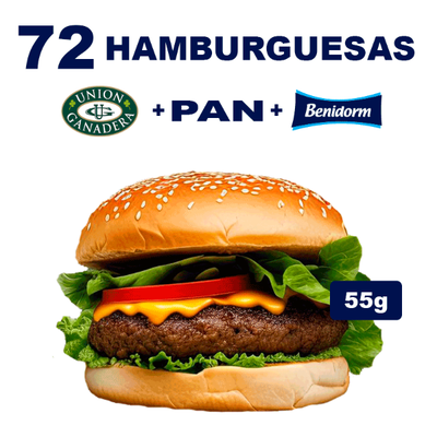 72 Hamburguesas UNION GANADERA 55g + Pan + Ade