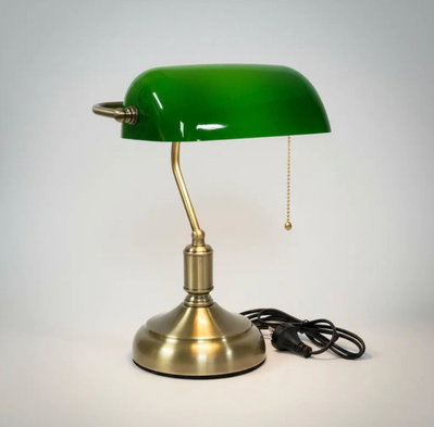 Lámpara de banquero clásica vintage con interruptor y pantalla de cristal verde 