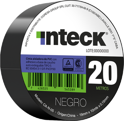 CINTA ADHESIVA PVC INTECK -  20 METROS 