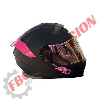 Casco Rebatible Hro Negro Con Rosa Con Doble Visor Y Alerón