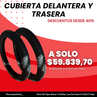 Combo Cubierta Trasera y Delantera Con Taco Para Wave (2.50 X17 6 Tela)
