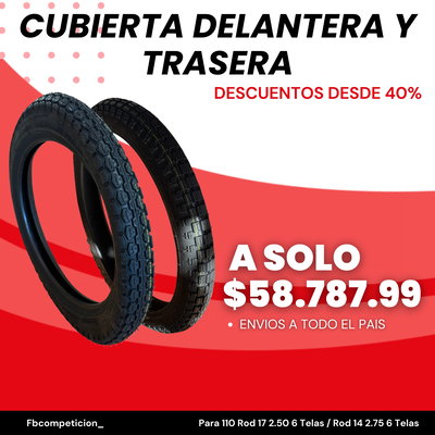 Combo Cubierta Trasera y Delantera Con Taco Para 110 (2.75 X14 6 Tela) (2.50 X17 6 Tela)