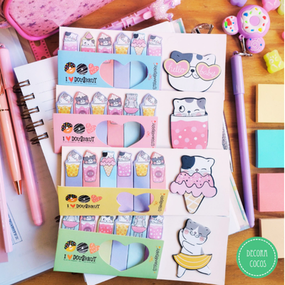 Nota adhesiva Cute Cat c/ banderitas