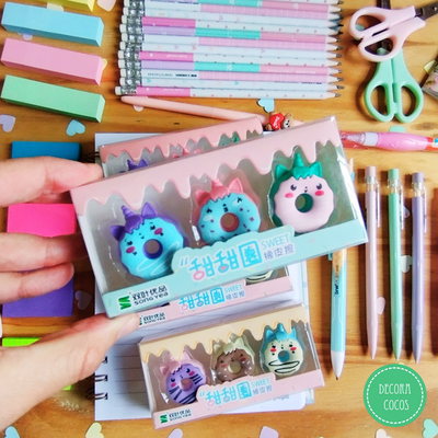 Set x 3 Gomas de Borrar Donuts Unicornio 