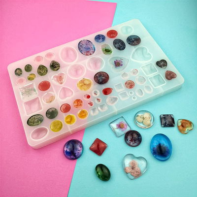 Molde De Silicona Para Resina Epoxi 58 Gemas Surtidas Dijes Perlas Corazones