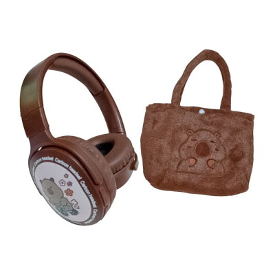Auriculares Vincha Recargables BT Con Cartera Peluche Capybara Carpincho