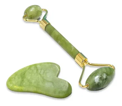 Masajeador Rodillo Facial Jade + Guasha Antienvejecimiento