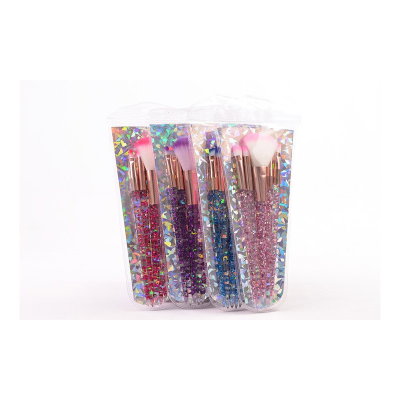 Brochas De Maquillaje x5 Pelo Sintetico Mango Con Brillos