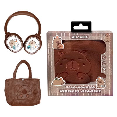 Auriculares Vincha Recargables BT Con Cartera Peluche Capybara Carpincho