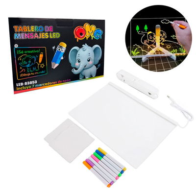 Pizarron Magico LED 20x30cm Pizarra Colores Luminosos 7 Marcadores