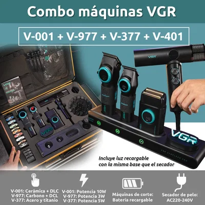 Maquina de Cortar Pelo Set Premium Barbería Maletin Clipper Trimmer Shaver Secador 