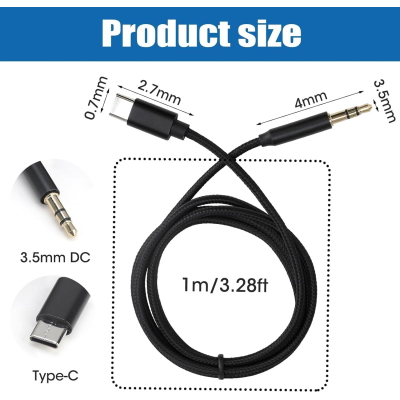Cable Mallado Tipo C A Conector Para Auriculares Auxiliar 3.5mm Macho