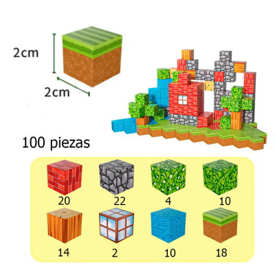 Bloques Magnéticos Diseño Minecraft 100 Piezas 2cm
